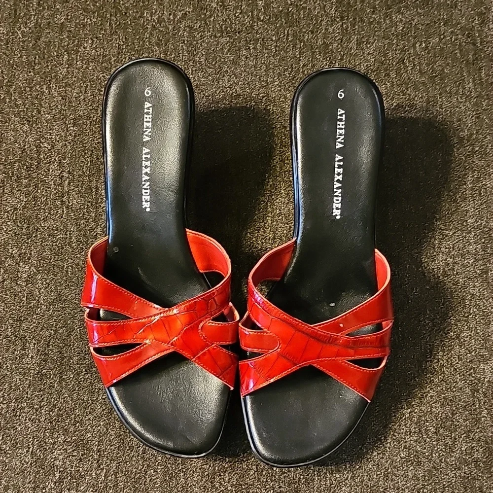 Athena Alexander Red and Black Wedge Sandals